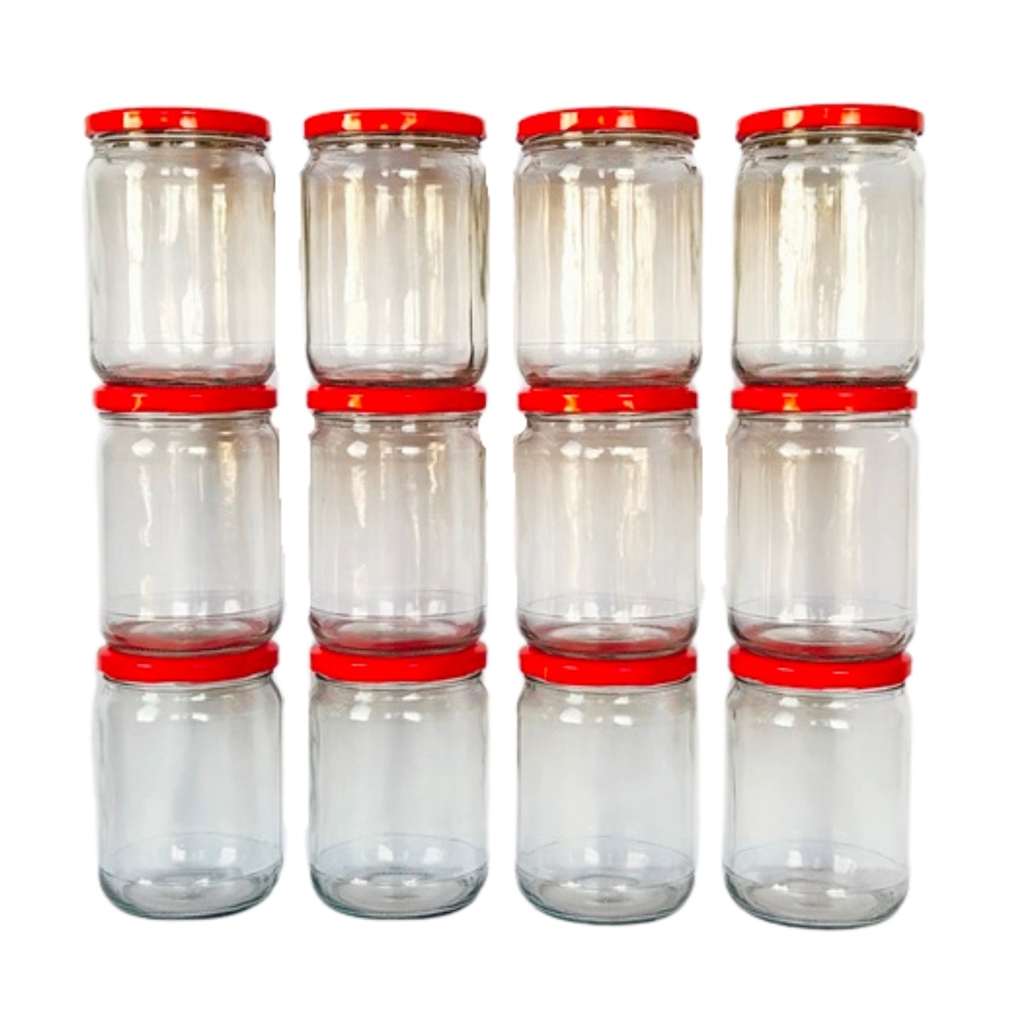 Glass Jars with red cap front view set of 12