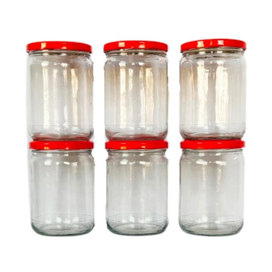 Glass Jars with red cap front view set of 6