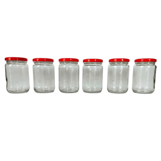 Glass Jars with Red Round cap front view set of 6