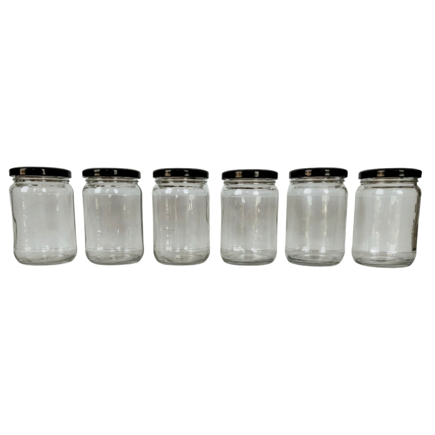 Glass Jars with Black Round cap front view set of 6