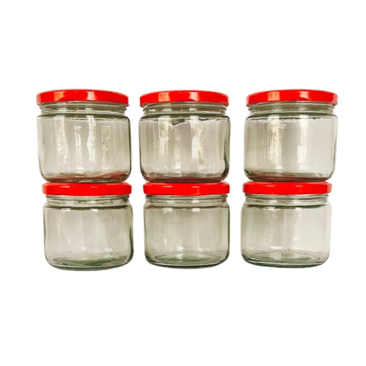 Glass Jars with red cap set of 6 front view