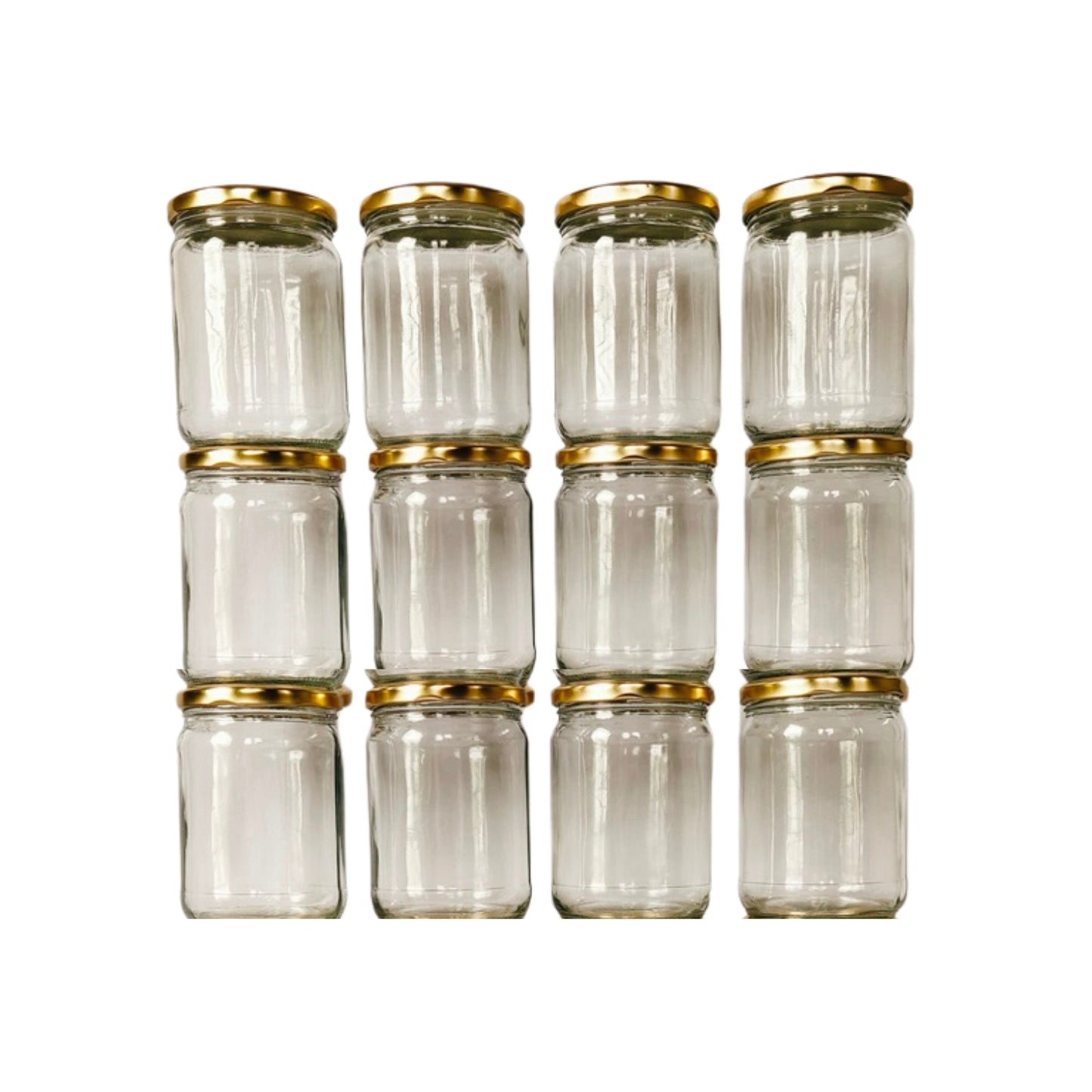 Glass Jars with Golden cap front view set of 12