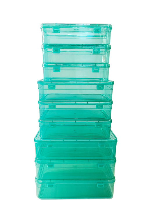 Green Coloured Plastic Large Storage Box Size front view total box 9