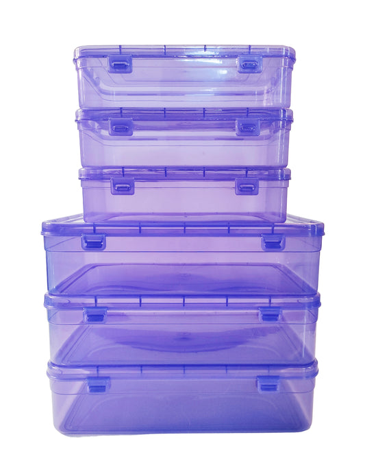 Purple Coloured Plastic Large Storage Box set of 6 front view