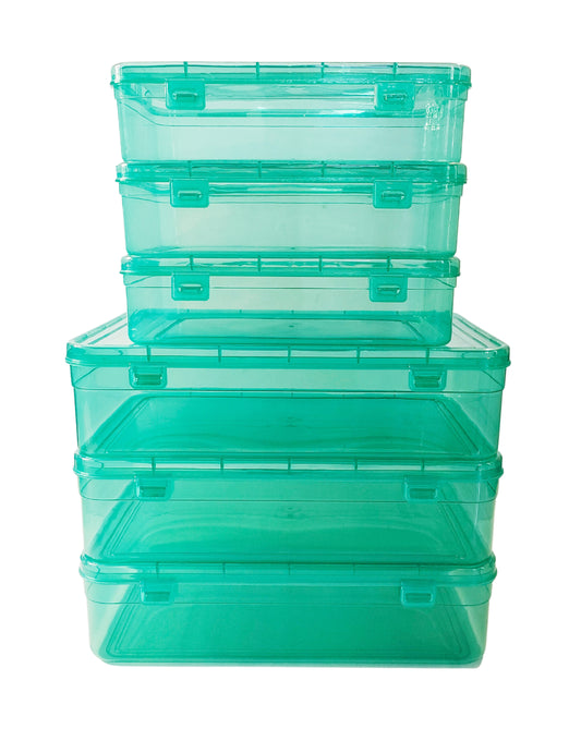 Plastic Green Storage Boxs set of 6 with  Front side