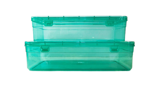 Plastic Green coloured Storage Box Keeper 77 & 88 set of 2 Front View