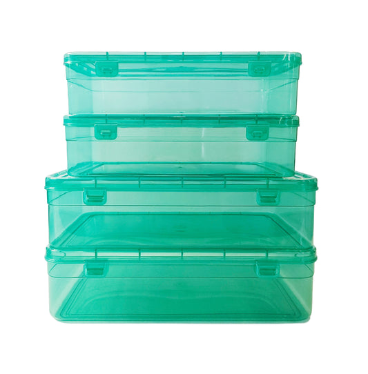 Plastic Green coloured Storage Box Keeper 77 & 88 set of 4 Front View