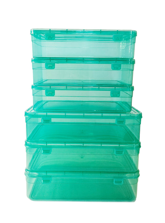 Plastic Green coloured Storage Box Keeper 77 set of 6 Front View