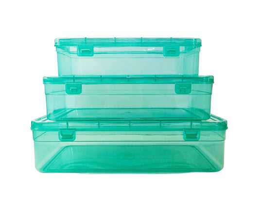 Green Coloured Plastic Large Storage Box large, medium & small size set of 3