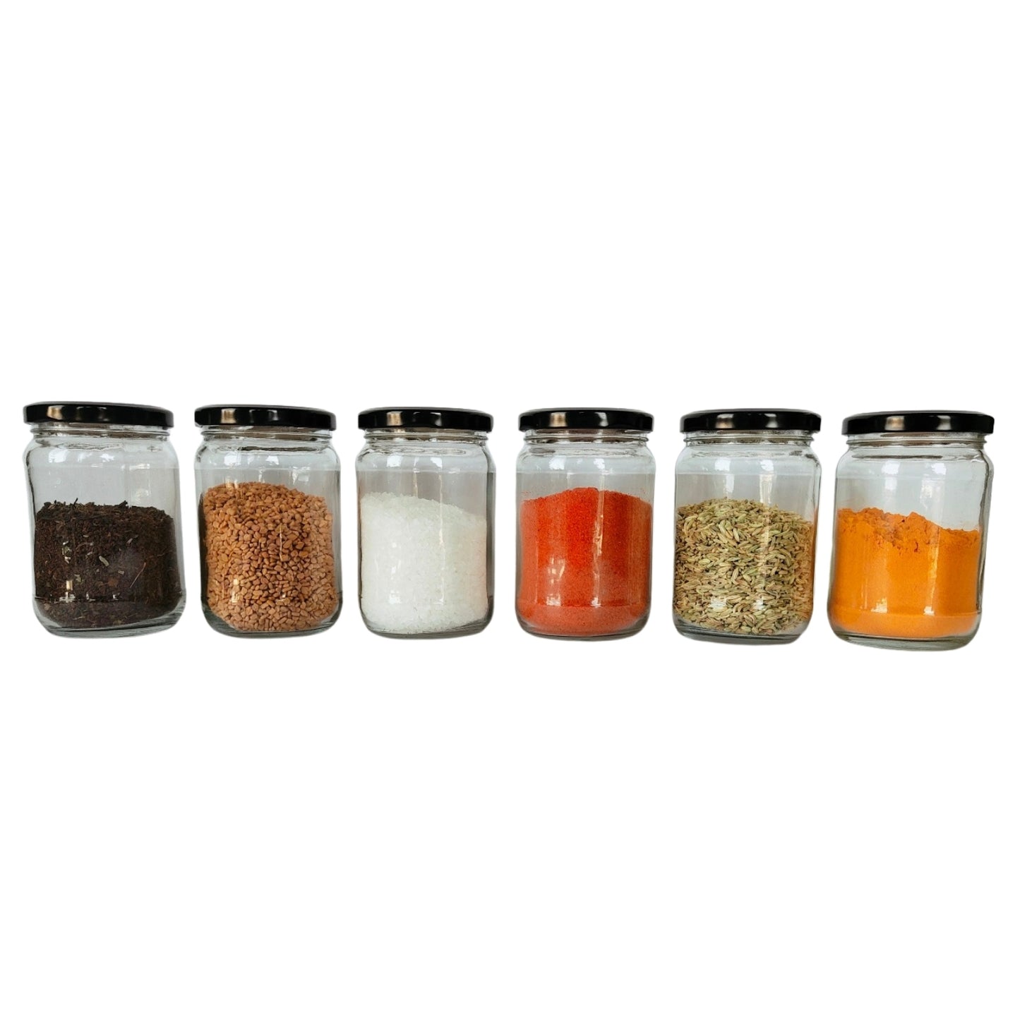 Short 300 ml Glass Mason Jars with Airtight Multi Purpose Jar/Pickle Jars (Red, Golden & Black)