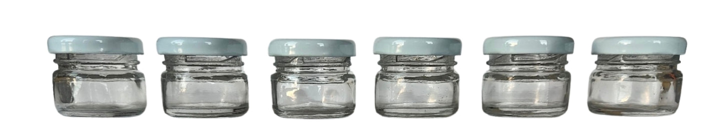 Glass Jars with white cap front view set of 6