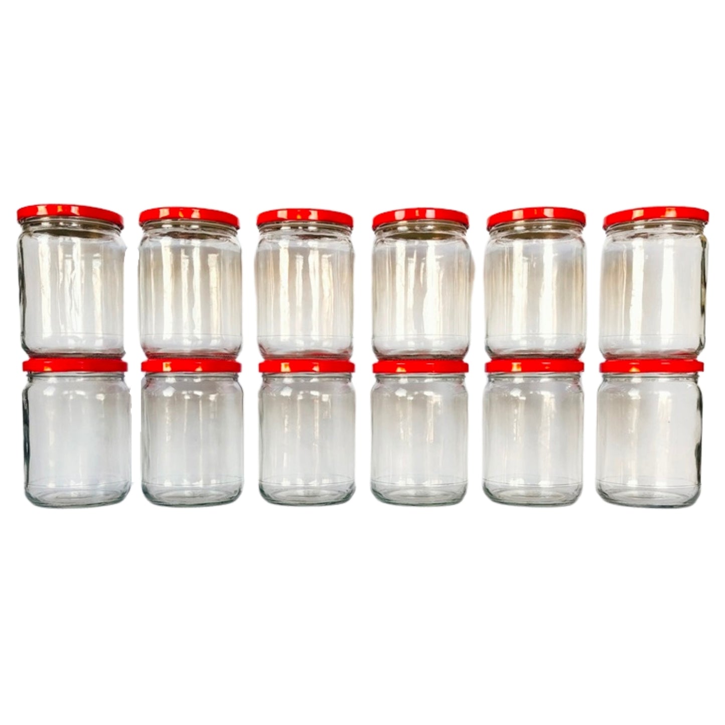 Glass Jars with red cap front view set of 12
