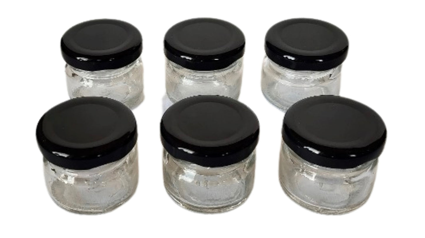 Small 32 ml Glass Mason Jars with Airtight Black Cap Multi Purpose Jar/Pickle Jars (Set of 6)