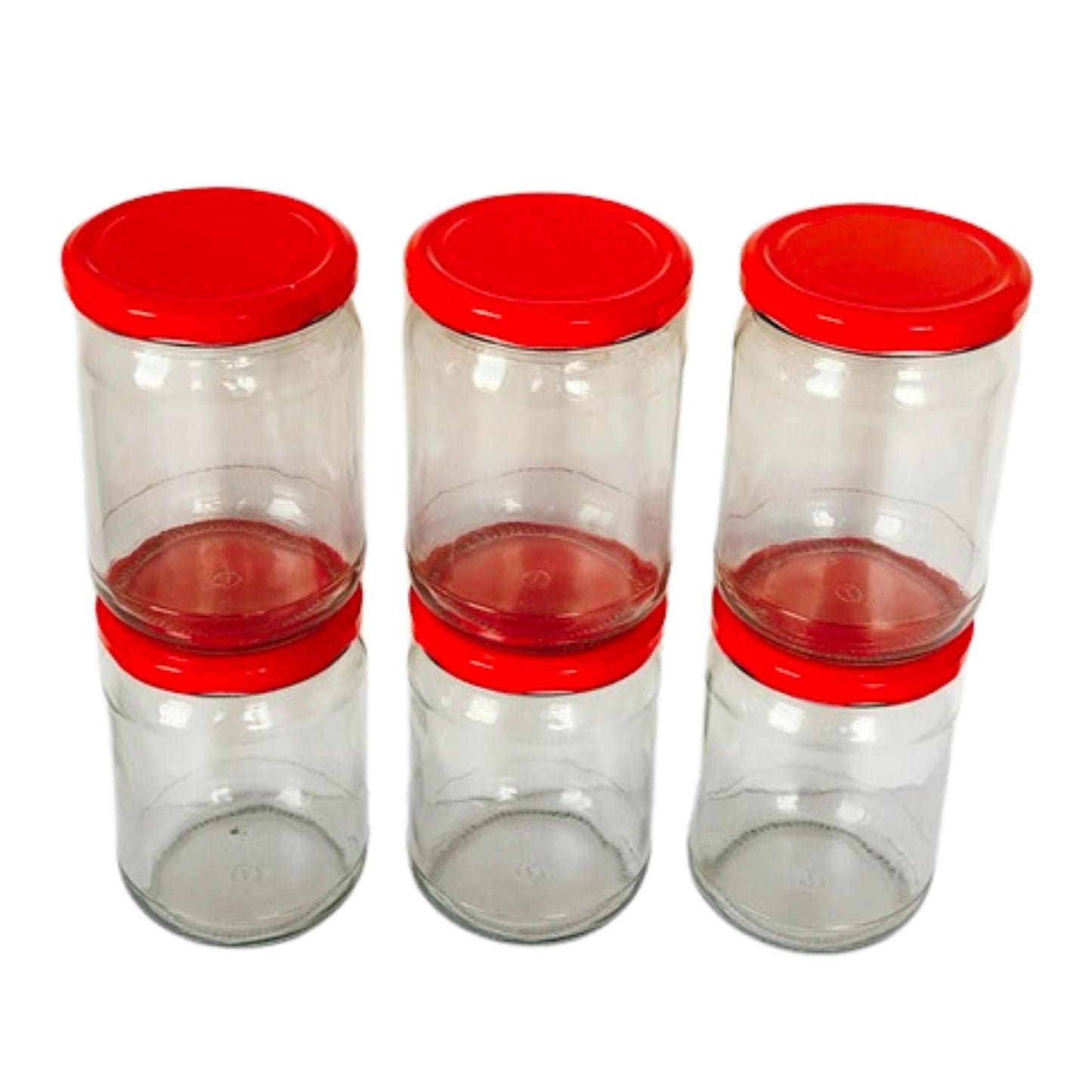 Short 500 ml Glass Mason Jars with Airtight Round Cap Multi Purpose Jar/Pickle Jars (Red, Golden & Black)