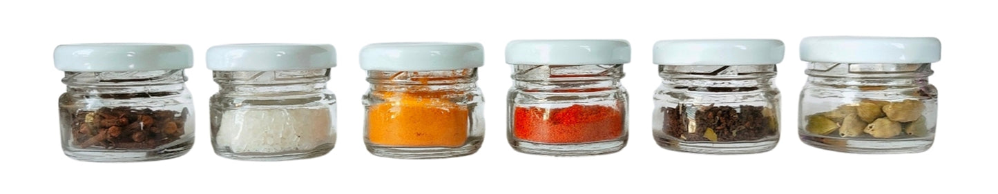 Glass Jars with white cap front view set of 6