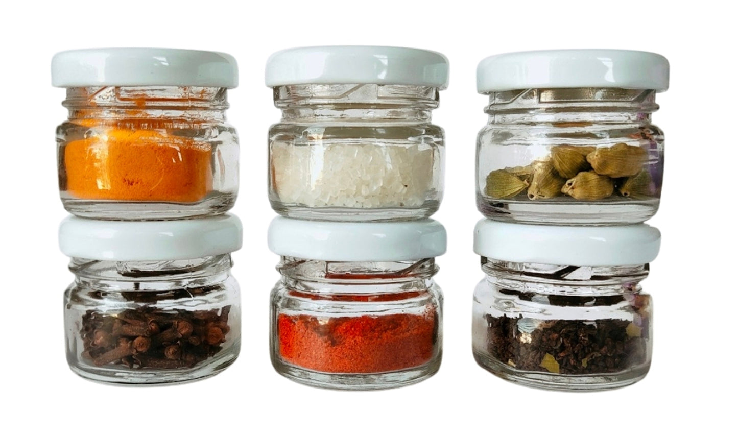 Small 32 ml Glass Mason Jars with Airtight White Cap Multi Purpose Jar/Pickle Jars (Set of 6)