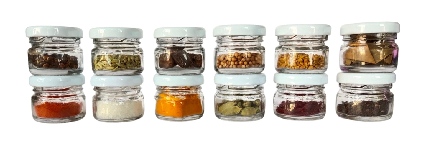 Glass Jars with white cap front view set of 12