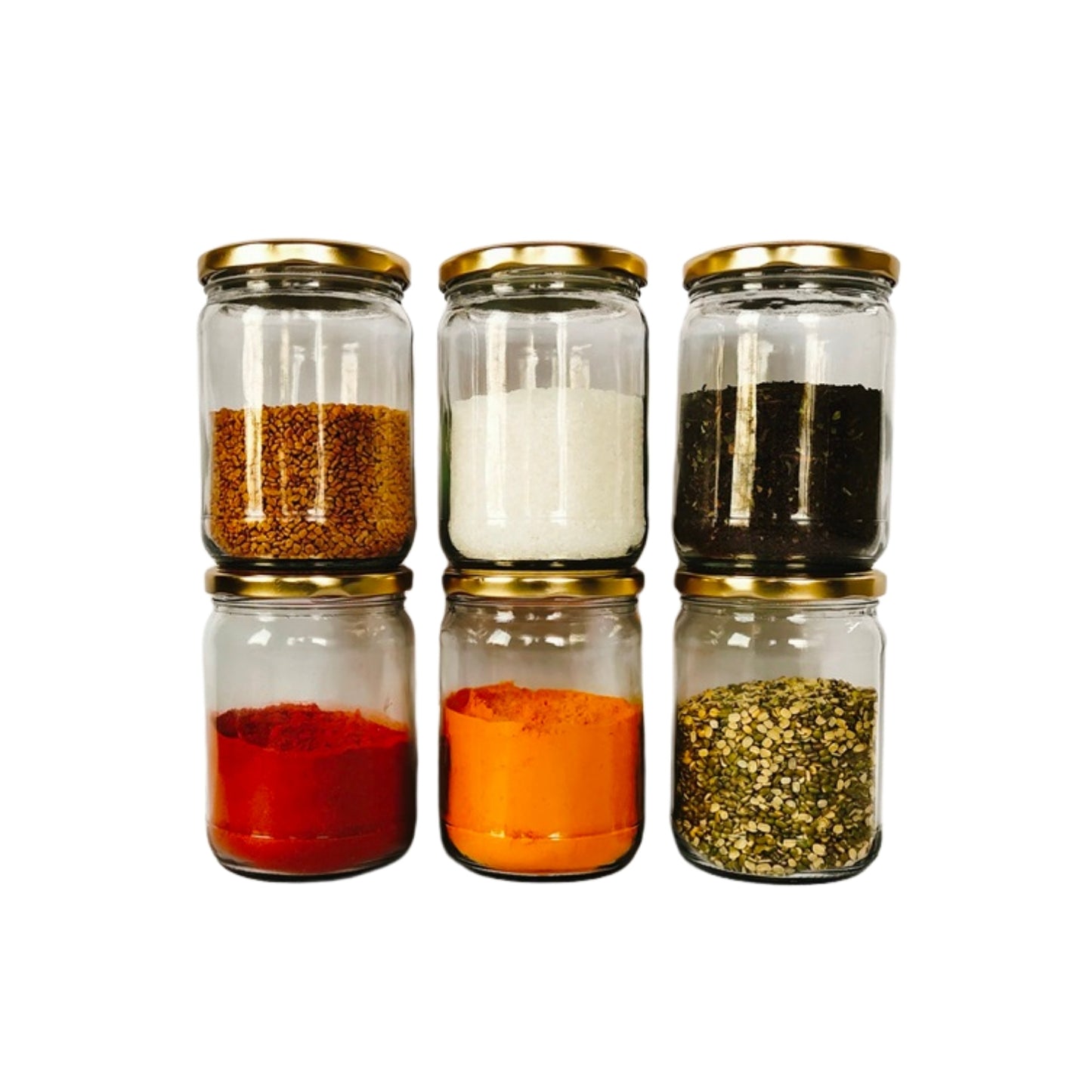 Glass Jars with Golden cap front view set of 6
