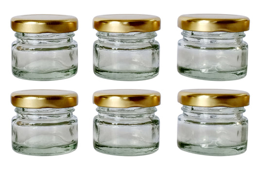 Glass Jars with golden cap set of 6 front view