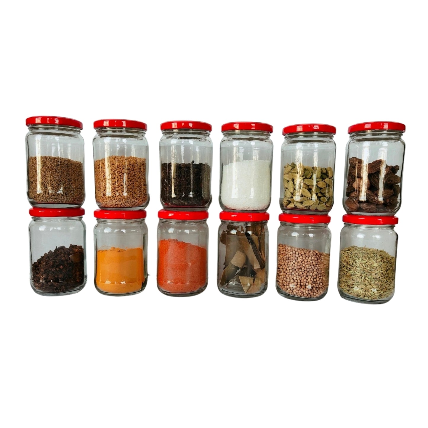 Short 300 ml Glass Mason Jars with Airtight Multi Purpose Jar/Pickle Jars (Red, Golden & Black)