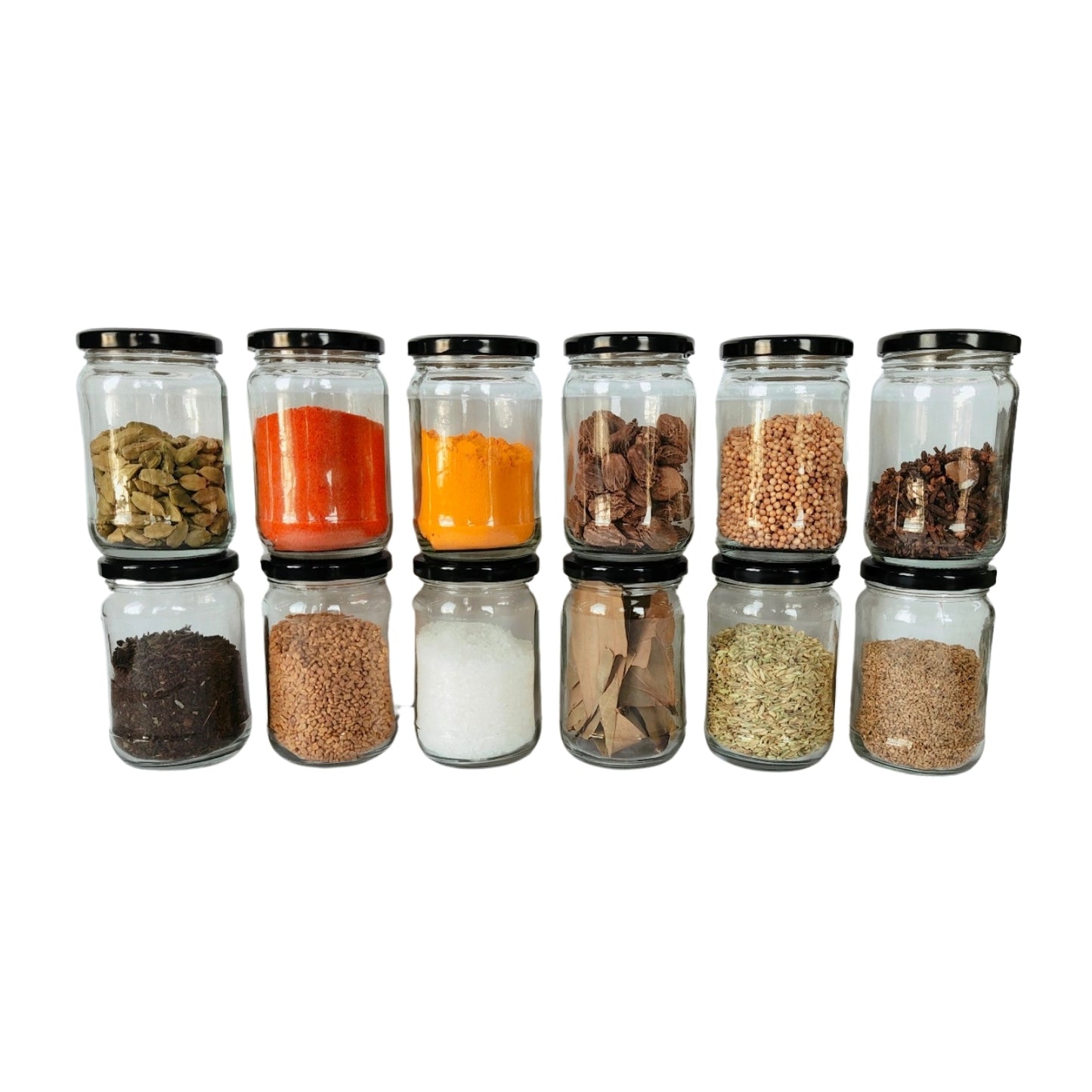 Short 300 ml Glass Mason Jars with Airtight Multi Purpose Jar/Pickle Jars (Red, Golden & Black)