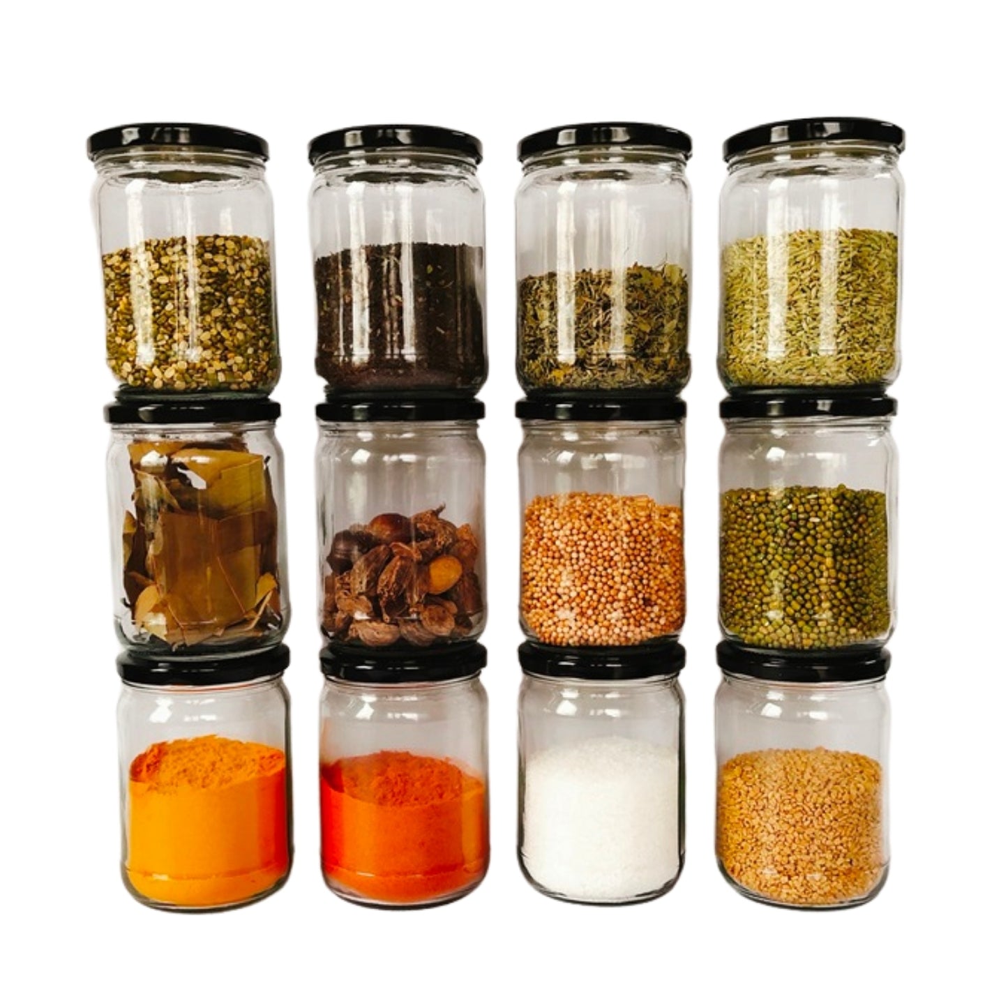 Short 500 ml Glass Mason Jars with Airtight Round Cap Multi Purpose Jar/Pickle Jars (Red, Golden & Black)