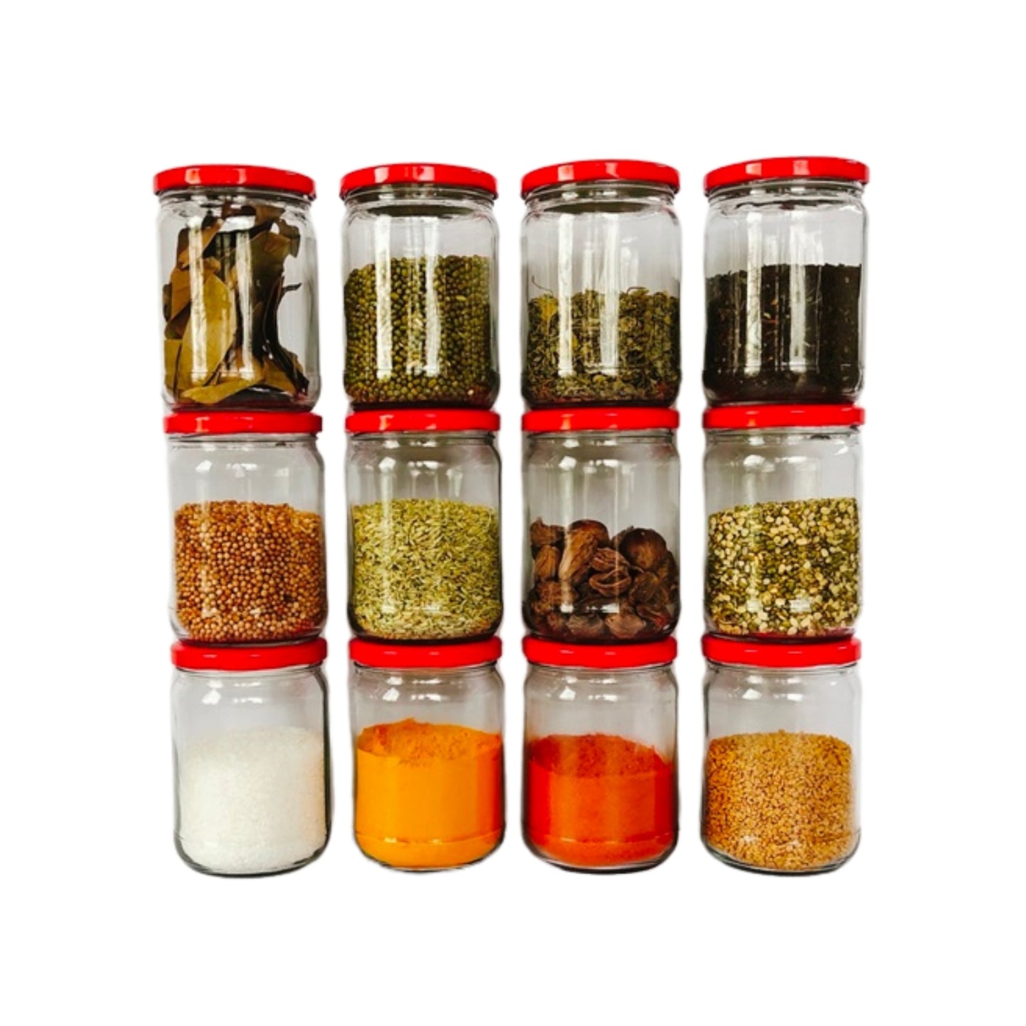 Short 500 ml Glass Mason Jars with Airtight Round Cap Multi Purpose Jar/Pickle Jars (Red, Golden & Black)