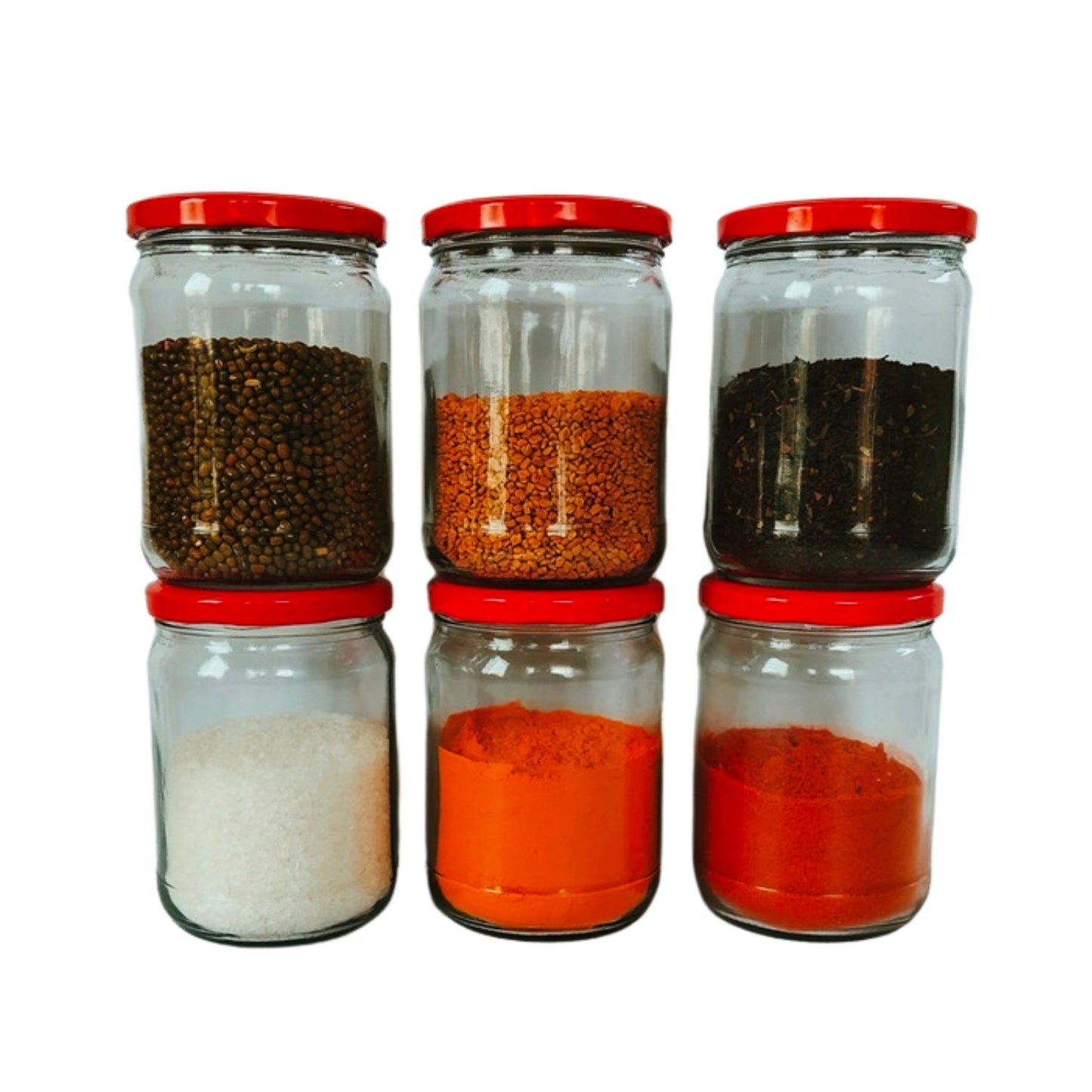 Short 500 ml Glass Mason Jars with Airtight Round Cap Multi Purpose Jar/Pickle Jars (Red, Golden & Black)