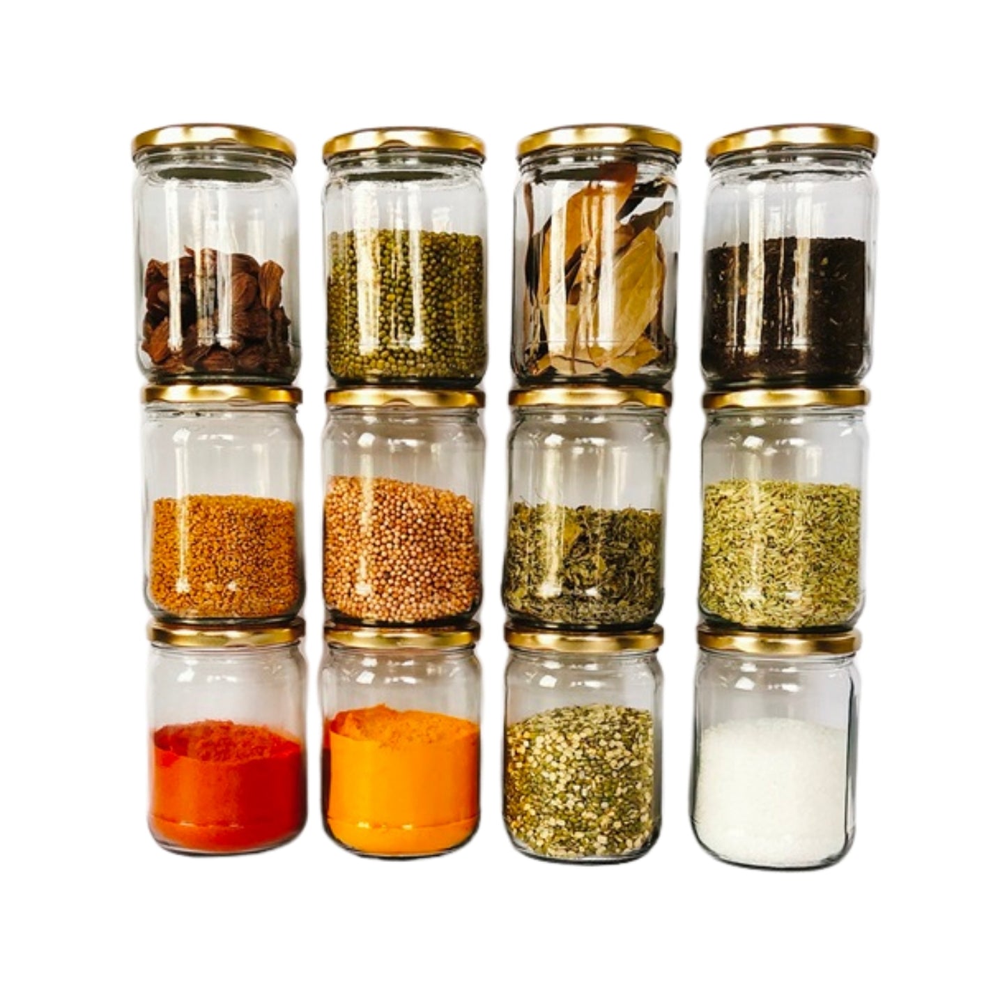 Short 500 ml Glass Mason Jars with Airtight Round Cap Multi Purpose Jar/Pickle Jars (Red, Golden & Black)