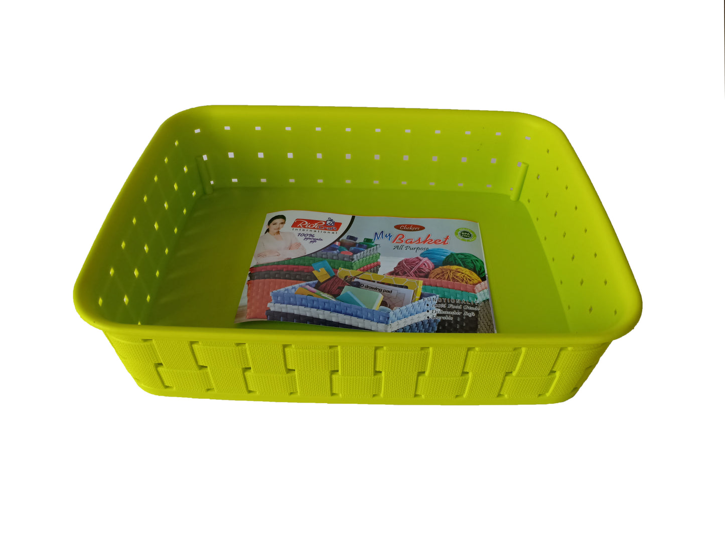 Plastic Checkered Small Storage Baskets Parrot Green Colour