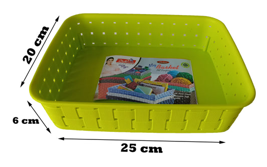 Plastic Checkered Small Storage Baskets Parrot Green Colour showing size