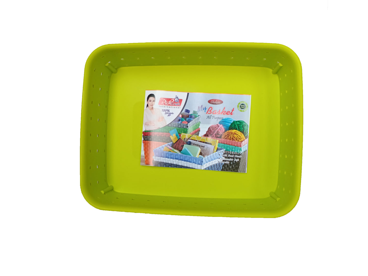 Plastic Checkered Small Storage Baskets Parrot Green Colour upper view