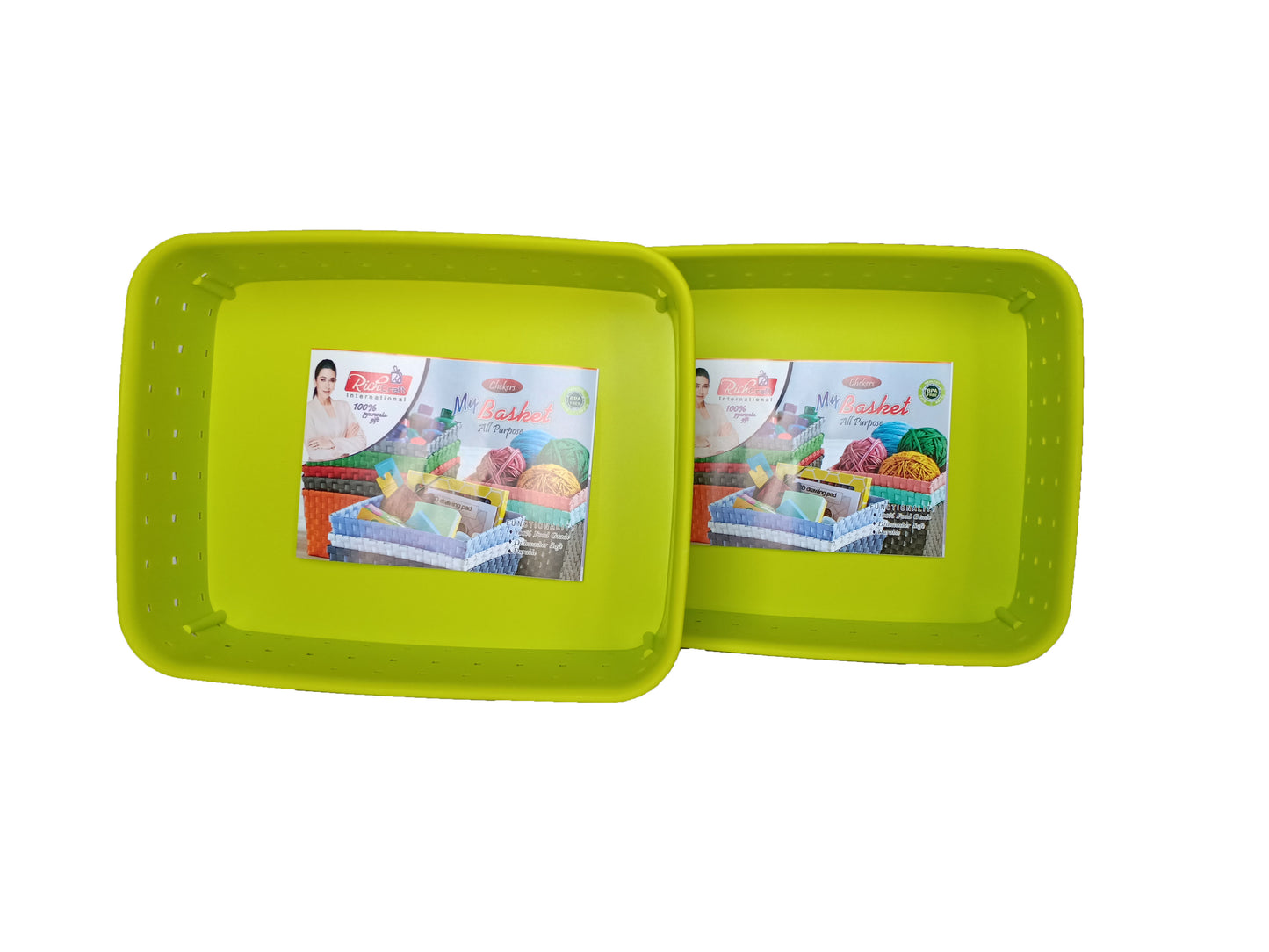 Plastic Checkered Small Storage Baskets Parrot Green Colour upper view set of 2