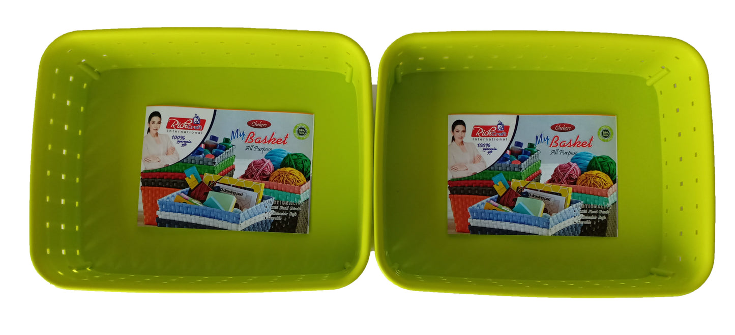 Plastic Checkered Small Storage Baskets Parrot Green Colour upper view set of 2