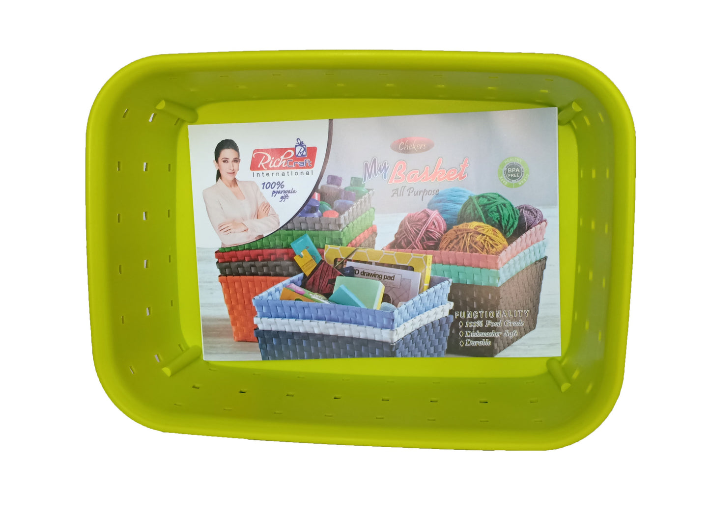 Plastic Checkered Small Storage Baskets Parrot Green Colour upper view