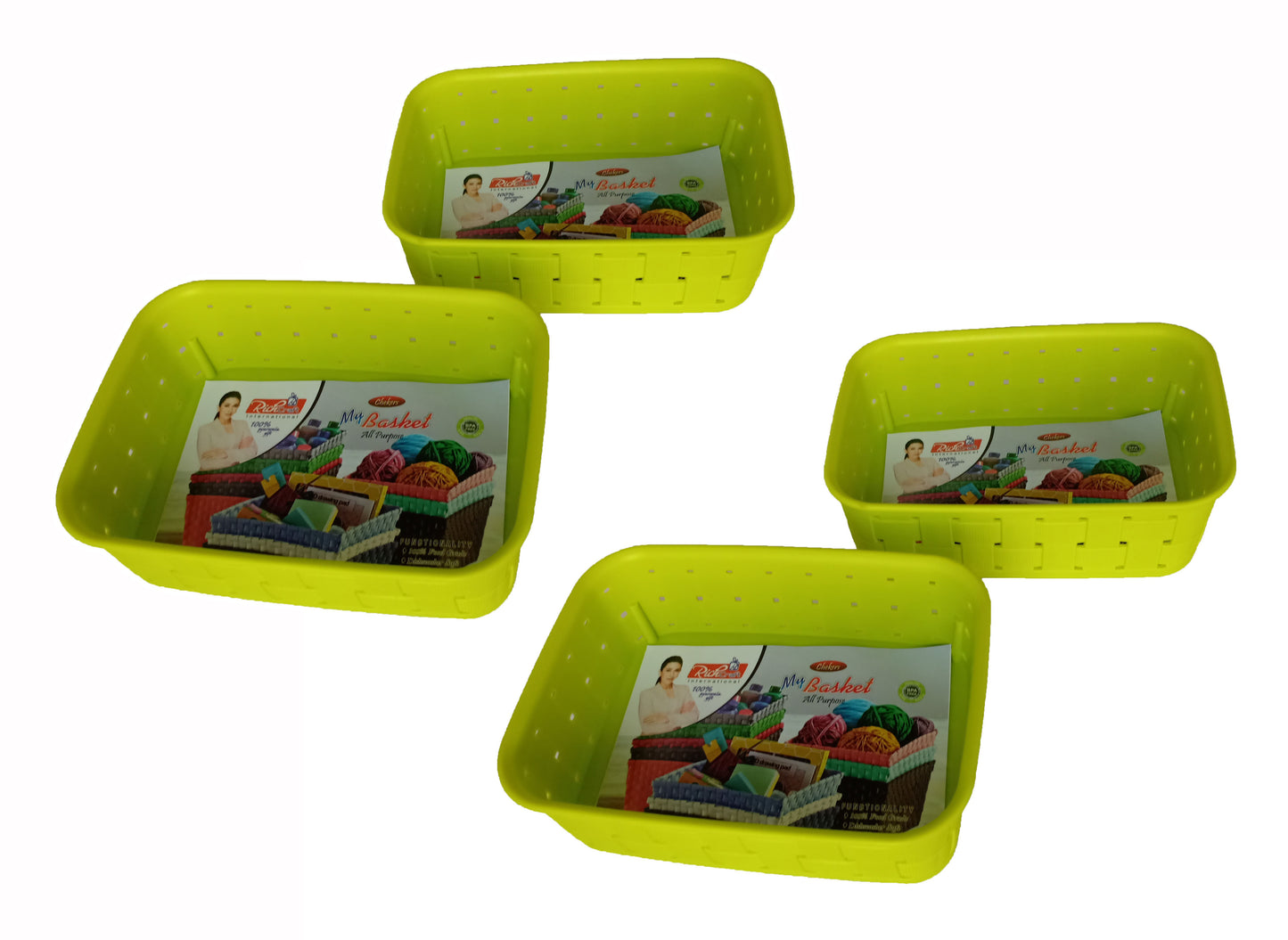 Plastic Checkered Small Storage Baskets Parrot Green Colour upper view set of 4