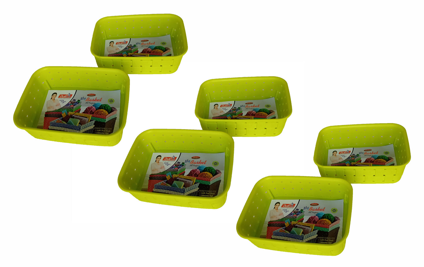 Plastic Checkered Small Storage Baskets Parrot Green Colour upper view set of 6