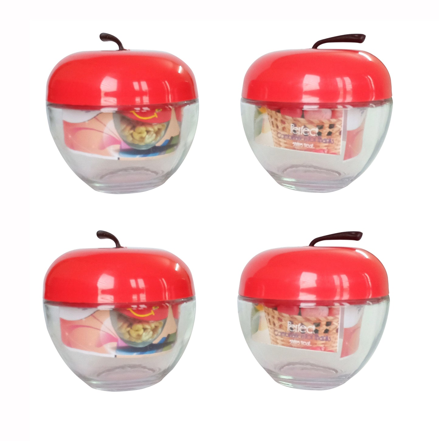 Glass Jars with Red cap front view set of 4