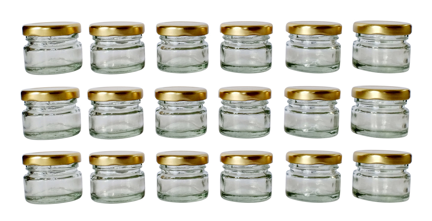 Glass Jars with golden cap set of 18 front view