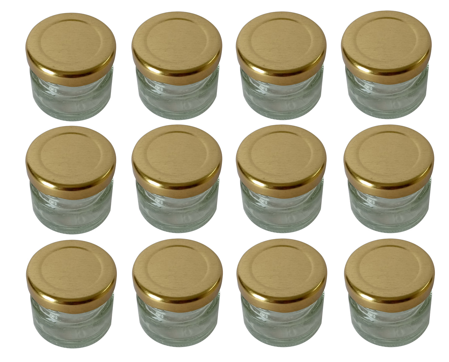 Glass Jars with golden cap set of 12 upper view