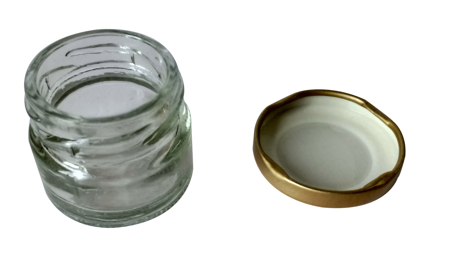 Glass Jars with golden cap front view open cap
