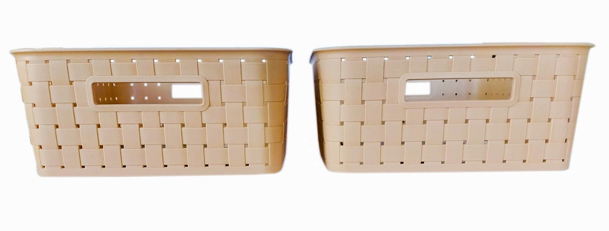 Plastic Checkered Large Storage Basket without lid Beige Colour side view  set of 2