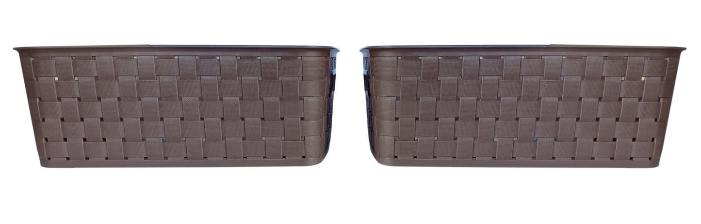 Plastic Checkered Large Storage Baskets without lid Chocolate Brown Colour front view set of 2