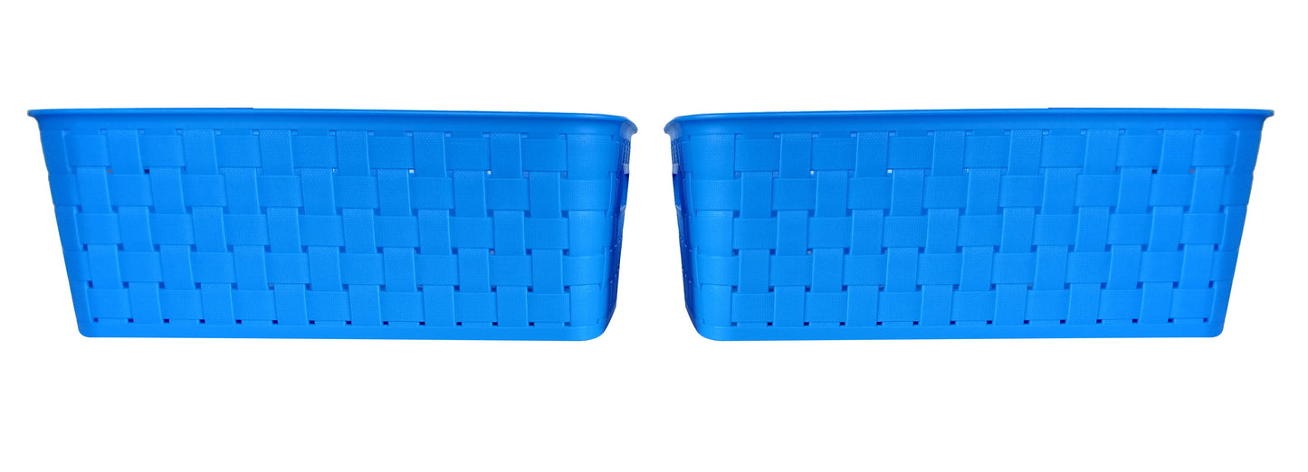 Plastic Checkered Large Storage Baskets without lid Ocean Blue Colour front view set of 2