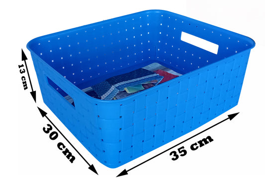 Plastic Checkered Large Storage Baskets without lid Ocean Blue Colour showing basket size