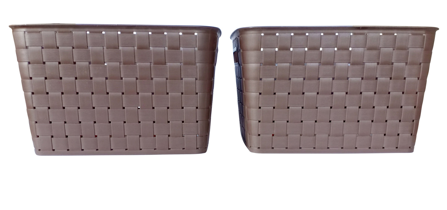 Plastic Checkered Extra Large Storage Baskets without lid Media Chocolate Brown Colour front view set of 2