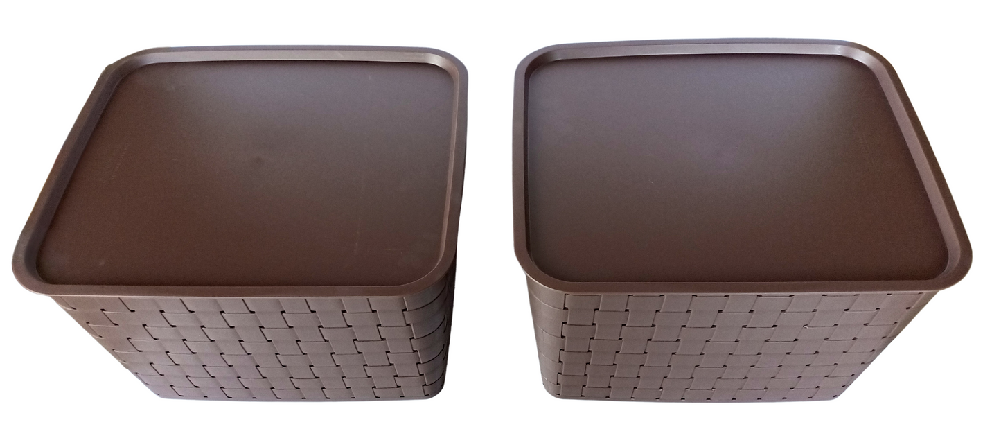 Plastic Checkered Extra Large Storage Baskets Chocolate Brown Colour Size 35 x 30 x 23 cm with lid