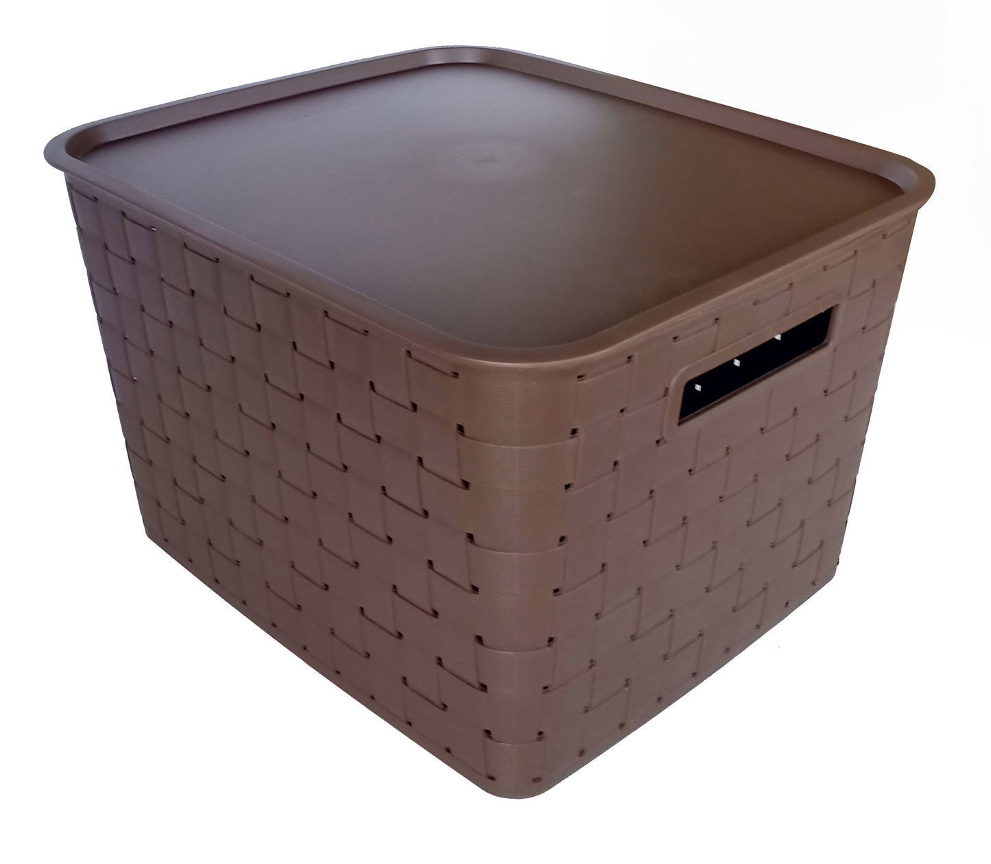 Plastic Checkered Extra Large Storage Baskets with lid Chocolate Brown side & upper view