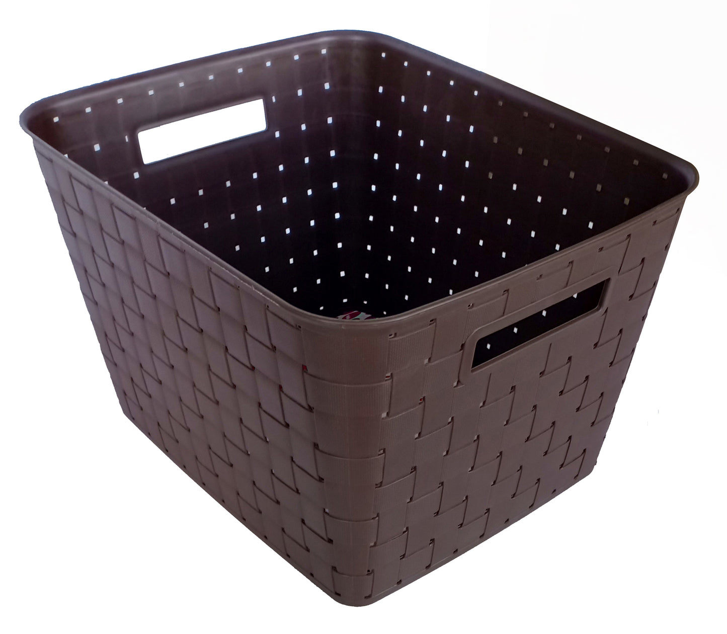 Plastic Checkered Extra Large Storage Baskets without lid Media Chocolate Brown Colour side & upper view