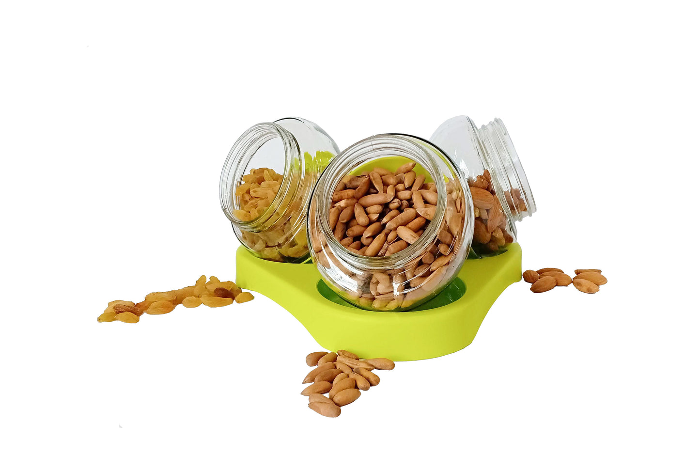 Green coloured Multi Purpose Pear Jars set of 3 with cap upper view with open cap